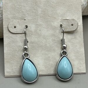 Silver Tone and Blue Teardrop Earrings